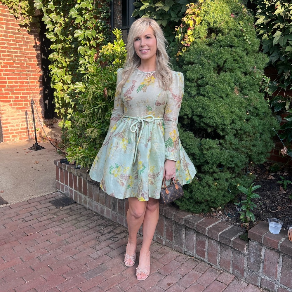 Zimmermann Matchmaker Linen-Silk Tulip Mini Dress Green Floral *SIZE ALTERED*